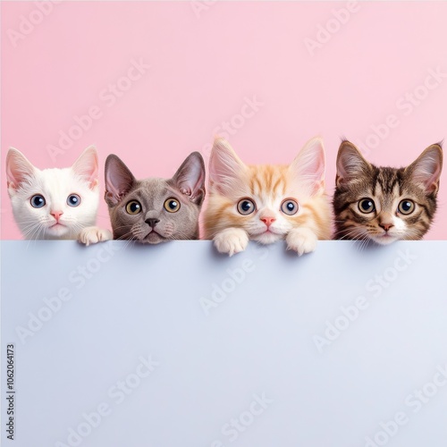 Cats and Dogs Peeking Over White Web Banner