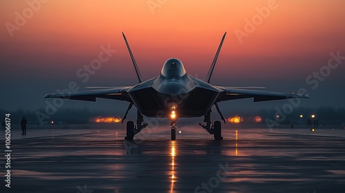 Powerful fighter jet is parked on the airport tarmac, showcasing its imposing presence, high-speed interceptor jet Pilot preparing photo