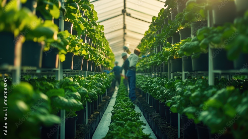 Freshly grown lettuce in a vertical farm. Green plants lined up in rows, ready for harvest. Freshly grown lettuce in a vertical farm. Green plants lined up in rows, ready for harvest.