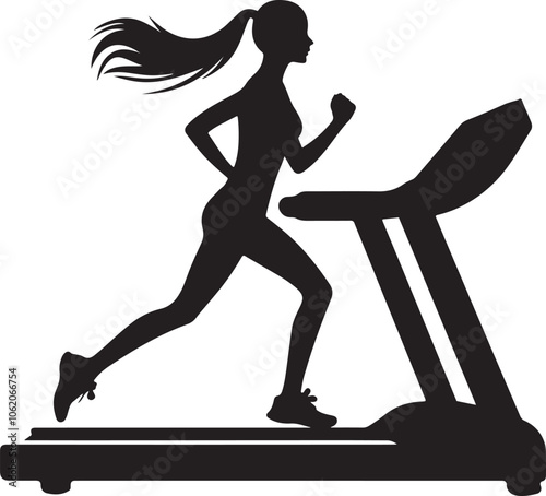 Girl running on a treadmill silhouette vector art illustration