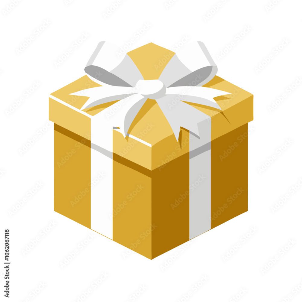 Gold gift box with white ribbon and bow Gold gift box with white ribbon and bow