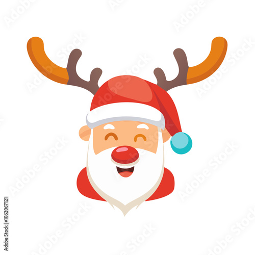 Santa face with reindeer antlers and holiday cheer