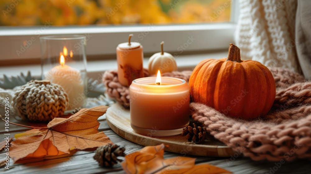 Autumn-scented home atmosphere with pumpkin, spice, and cozy aromatherapy Autumn-scented home atmosphere with pumpkin, spice, and cozy aromatherapy
