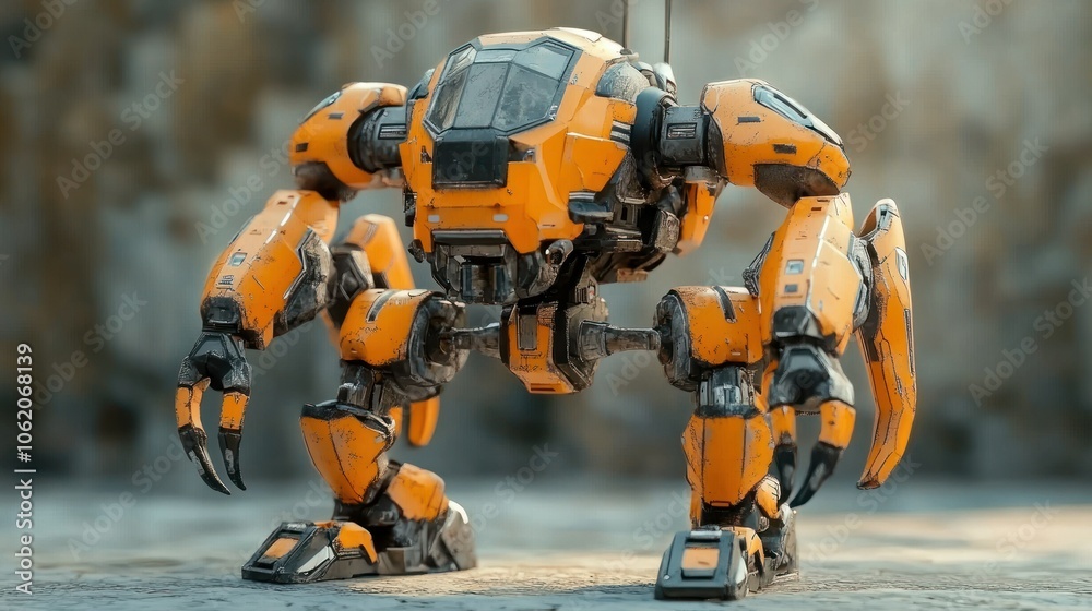 Humanoid army robot combat with yellow style standing with modern technology background wallpaper AI generated image Humanoid army robot combat with yellow style standing with modern technology background wallpaper AI generated image