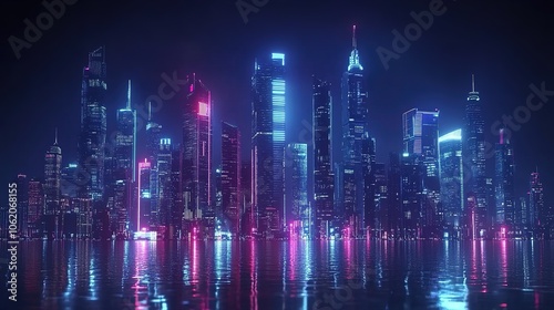 Wallpaper Mural Creative Abstract Marketing Background Featuring a 3D Rendered Futuristic Cityscape with Neon Lights and Skyscrapers, Ideal for Business, Technology, or Digital Marketing Concepts. This Vibrant Vector Torontodigital.ca