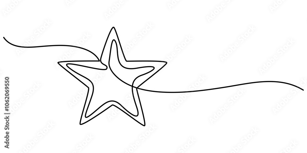 One line  Drawing or illustration of a star, hand draw doodle stars illustration in continuous line arts style vector, Star continuous one line drawing vector illustration, Star Shapes Continuous Line