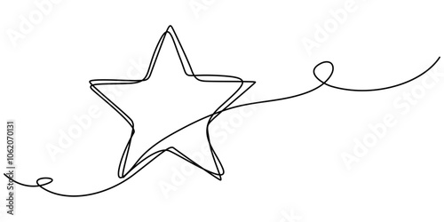 One line  Drawing or illustration of a star, hand draw doodle stars illustration in continuous line arts style vector, Star continuous one line drawing vector illustration, Star Shapes Continuous Line