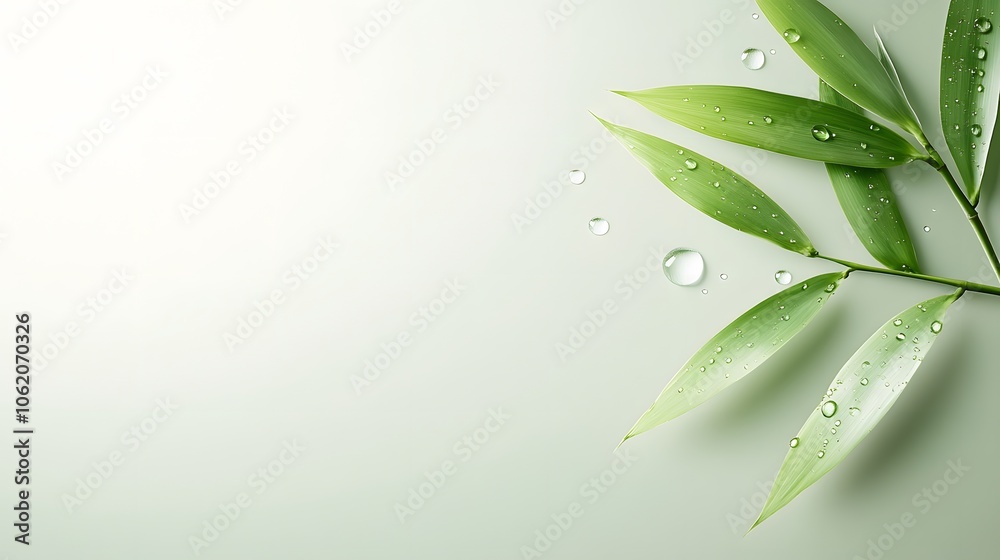 Fototapeta premium Fresh Bamboo with Dew Drops on Pastel Green Background