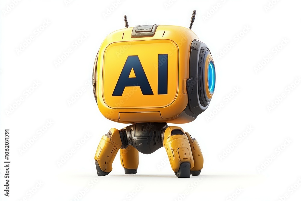 Yellow color tiny cute artificial intelligence robot Yellow color tiny cute artificial intelligence robot