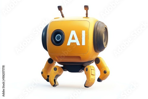 Yellow color tiny cute artificial intelligence robot