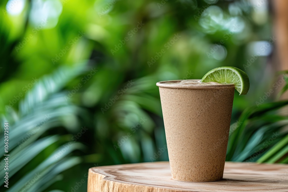 A tropical smoothie served in a biodegradable cup made from sugarcane pulp, providing a zero-waste option for those seeking both a delicious and eco-conscious drink experience A tropical smoothie served in a biodegradable cup made from sugarcane pulp, providing a zero-waste option for those seeking both a delicious and eco-conscious drink experience