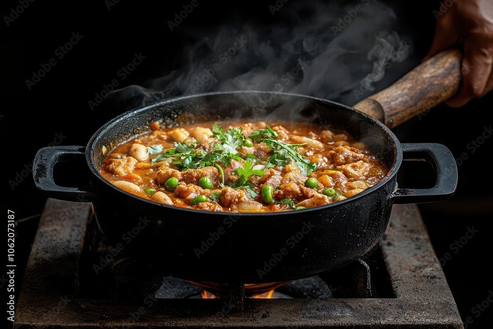 Artistic depiction of a rustic kitchen scene with a pot of Indian pudding simmering on the stove, Making Indian pudding in rustic kitchen, Cozy and nostalgic Artistic depiction of a rustic kitchen scene with a pot of Indian pudding simmering on the stove, Making Indian pudding in rustic kitchen, Cozy and nostalgic