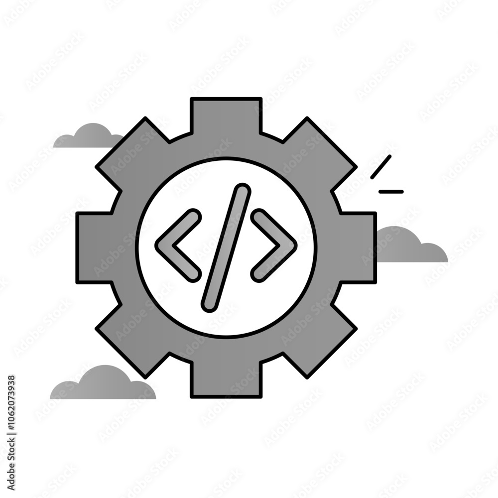 Software Development Icon – A Gear with Code Symbol, Representing Programming, Engineering Processes, and Digital Automation – For Dark Backgrounds Software Development Icon – A Gear with Code Symbol, Representing Programming, Engineering Processes, and Digital Automation – For Dark Backgrounds