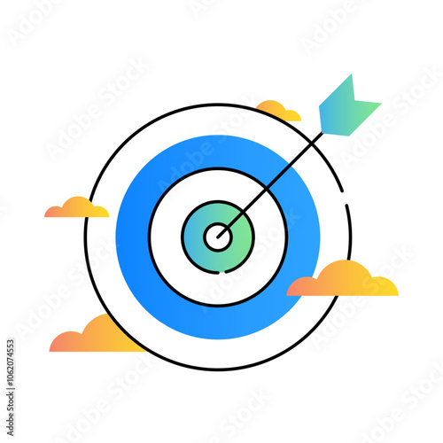 Goal Achievement Icon – A Target with an Arrow, Representing Goal Setting, Strategic Planning, and Focused Success – For Dark Backgrounds