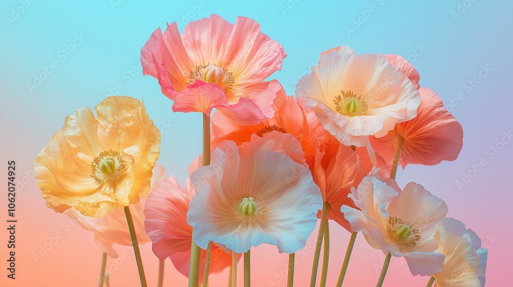 Pastel Poppy flowers on a pastel background