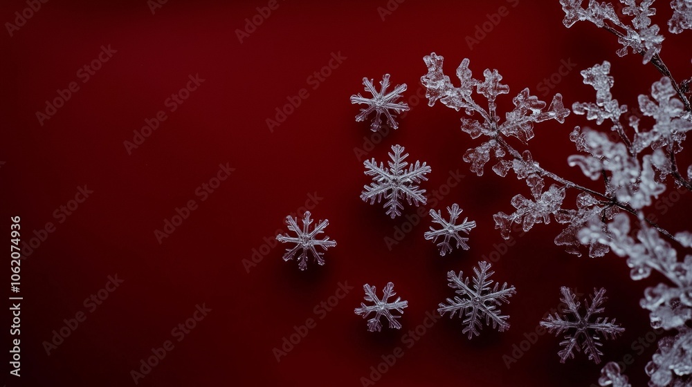 Snowflakes and icy trenches on a red background