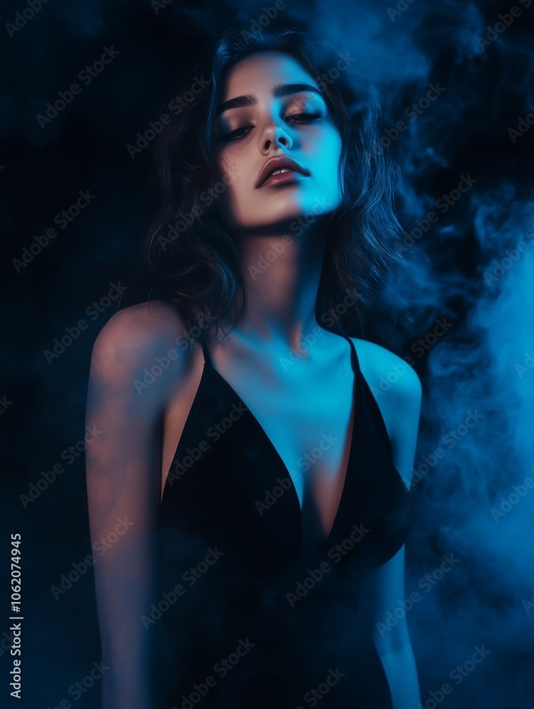 Portrait of a Woman in smoke on a dark background