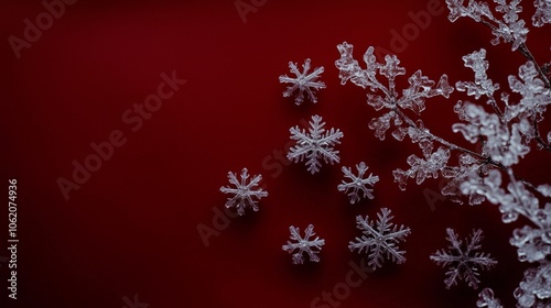 Obraz na płótnie Snowflakes and icy trenches on a red background w salonie