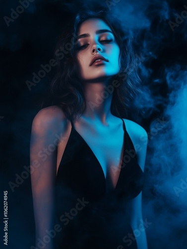Obraz na płótnie Portrait of a Woman in smoke on a dark background w salonie