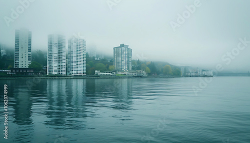 Fog in cities, beautiful natural scene view of fog in the cities with landscape by AI generative. #1062074999