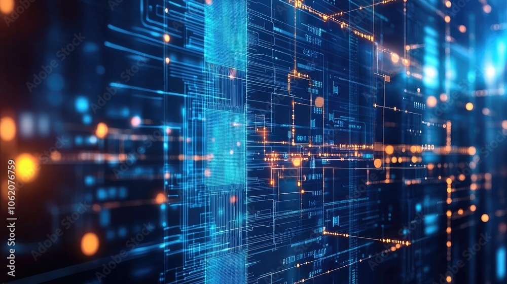 A sleek digital background featuring abstract circuit patterns, representing advanced technology, AI concepts, and data flow in a modern aesthetic.