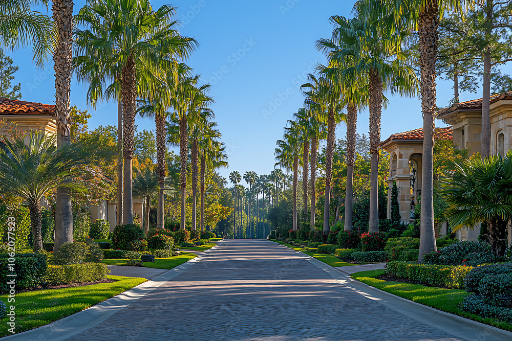 Tall palm trees lining a road in classic Beverly Hills style, with vibrant green leaves against a blue sky, capturing the essence of a luxurious California neighborhood.
Tall palm trees lining a road in classic Beverly Hills style, with vibrant green leaves against a blue sky, capturing the essence of a luxurious California neighborhood.