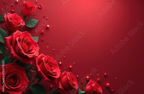 A lot of beautiful red roses. Beautiful festive background with place for text.