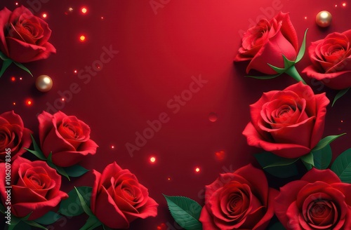 A lot of beautiful red roses. Beautiful festive background with place for text.