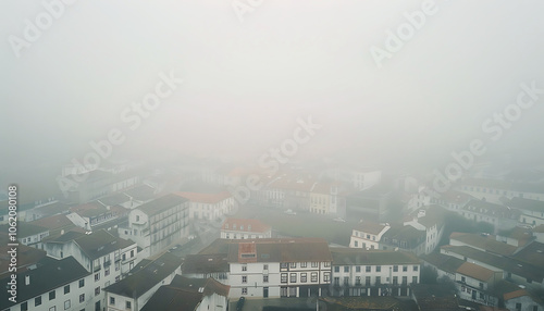 Fog in cities, beautiful natural scene view of fog in the cities with landscape by AI generative. #1062080108