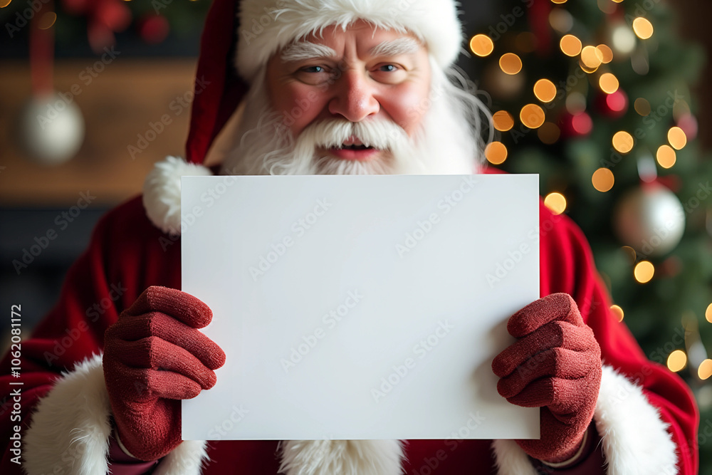 Naklejka premium santa claus holding a blank sign