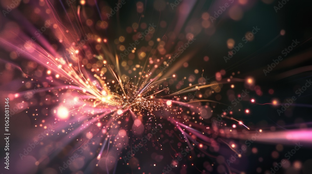 Fototapeta premium Brilliant fireworks exploding in the night, symbolizing new opportunities, captured dynamically with wide-angle lens, featuring ample copy space.