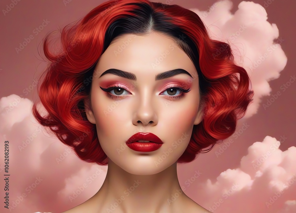 Fototapeta premium A stylized portrait of a woman with exaggerated facial feature