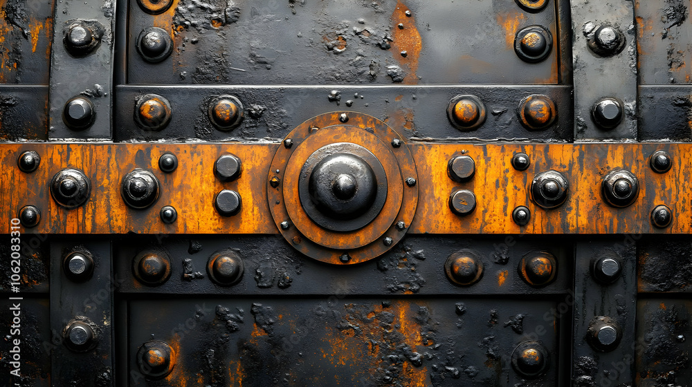 Rusty Metal Texture with Bolts and Stripes - 3D Illustration Rusty Metal Texture with Bolts and Stripes - 3D Illustration