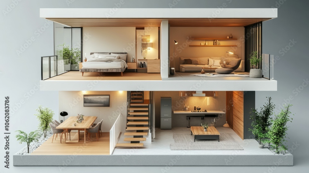Isometric house interior, 3d house model concept Isometric house interior, 3d house model concept
