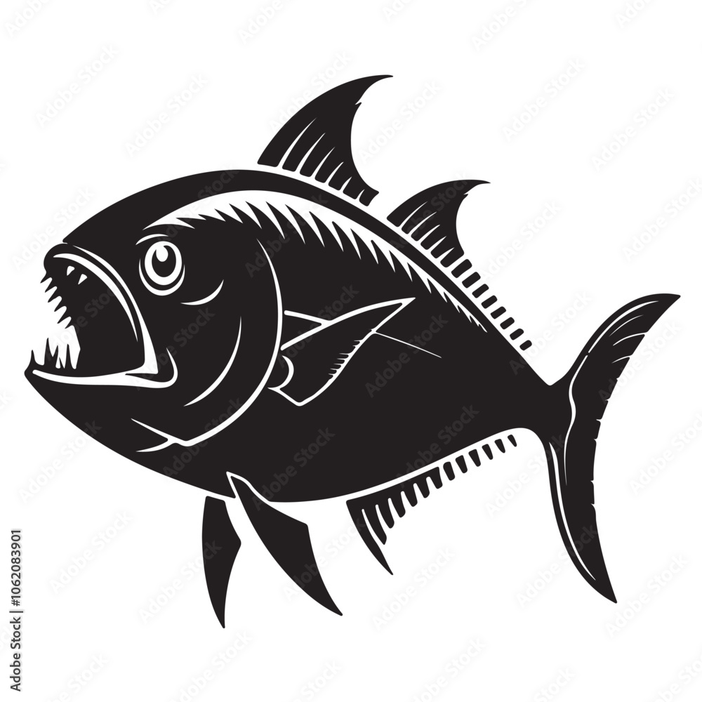 Fototapeta premium Piranha Logo Icon Silhouette Vector Style Black and White