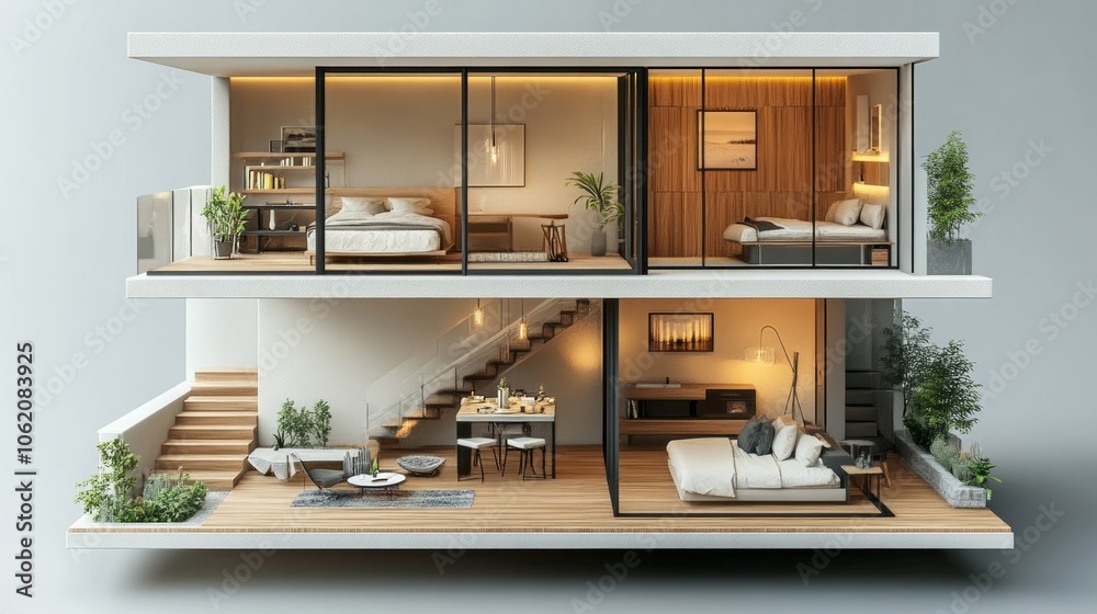 Isometric house interior, 3d house model concept Isometric house interior, 3d house model concept
