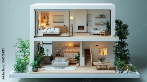 Isometric house interior, 3d house model concept
