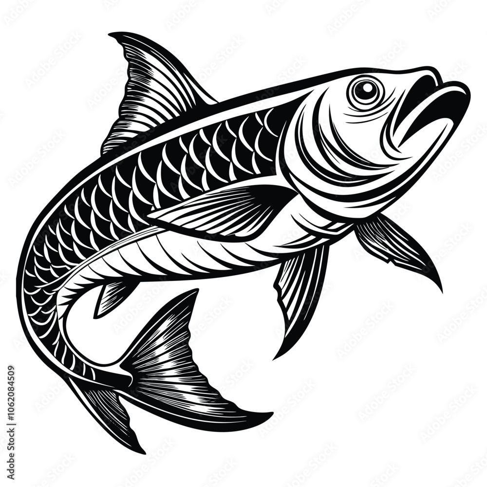 Fototapeta premium Tarpon Logo Icon Silhouette Vector Style White and Black