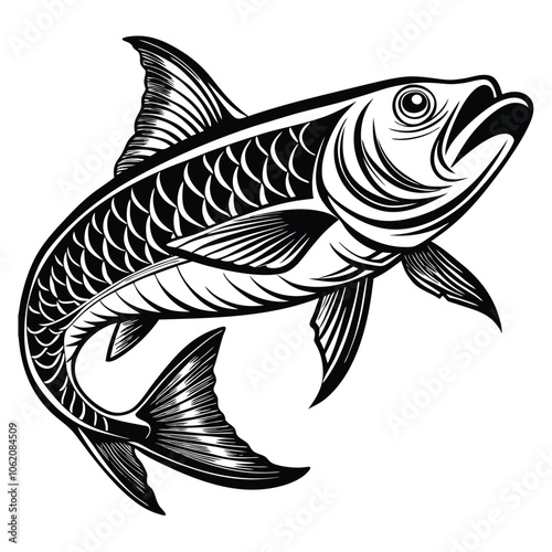 Tarpon Logo Icon Silhouette Vector Style White and Black