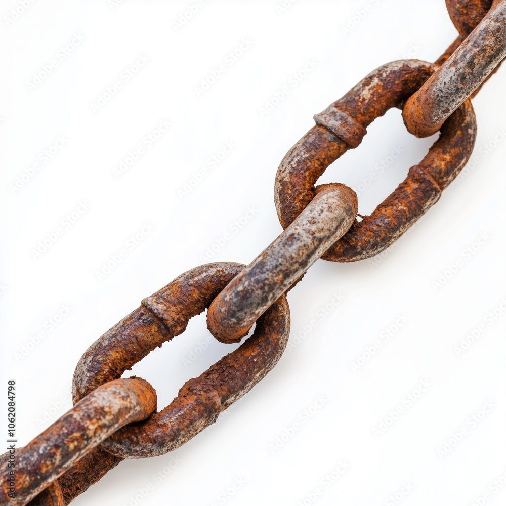 rusty chain on white background .Generative AI rusty chain on white background .Generative AI