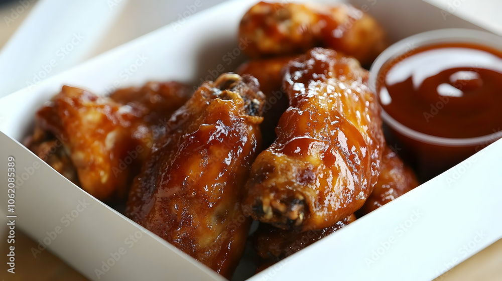 Tender BBQ chicken wings coated with a glossy, tangy sauce. Tender BBQ chicken wings coated with a glossy, tangy sauce.