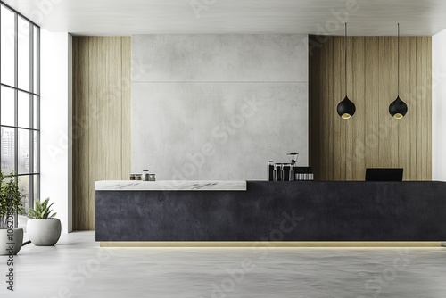 Sleek modern reception area showcasing a white marble counter