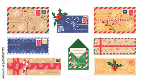 Christmas Envelopes With Festive Designs Featuring Snowflakes Holly And Candy Canes Perfect For Sending Greetings