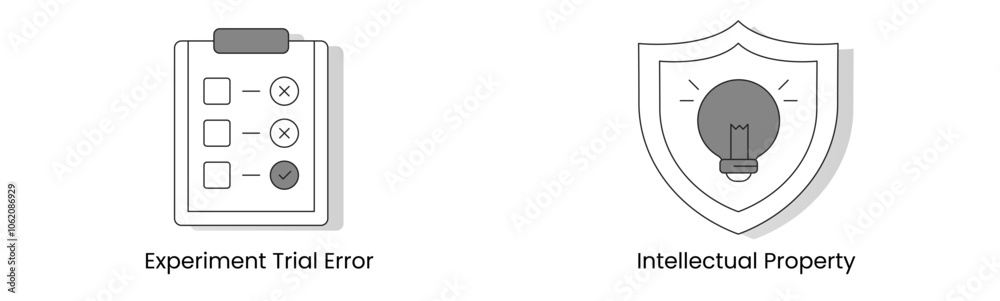 Innovation and Intellectual Property. Icons Included: Intellectual Property, Experiment Trial Error, Expensive Knowledge Innovation and Intellectual Property. Icons Included: Intellectual Property, Experiment Trial Error, Expensive Knowledge