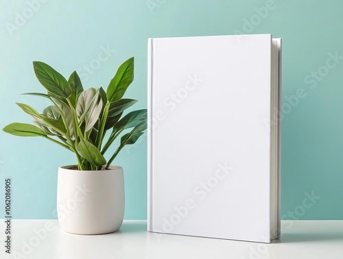 Close-up of hardcover book standing with blank spine, highlighting the binding detail, spine binding hardcover mockup