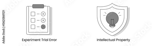 Innovation and Intellectual Property. Icons Included: Intellectual Property, Experiment Trial Error, Expensive Knowledge