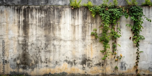 Background of concrete wall with black mold stains and vines photo