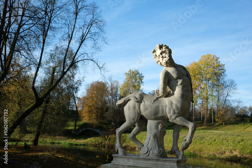 Obraz na plátně centaur statue in autumn park, Pavlovsk