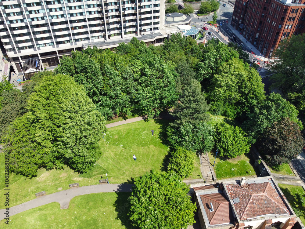 Aerial View of Buildings at Central Bristol City of Southwest of England, United Kingdom. The High Angle Footage Was Captured with Drone's Camera from High Altitude on May 27th, 2024. Aerial View of Buildings at Central Bristol City of Southwest of England, United Kingdom. The High Angle Footage Was Captured with Drone's Camera from High Altitude on May 27th, 2024.