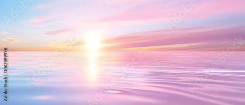 Fototapeta Naklejka Na Ścianę i Meble -  A beautiful pink and blue ocean with a sun in the sky